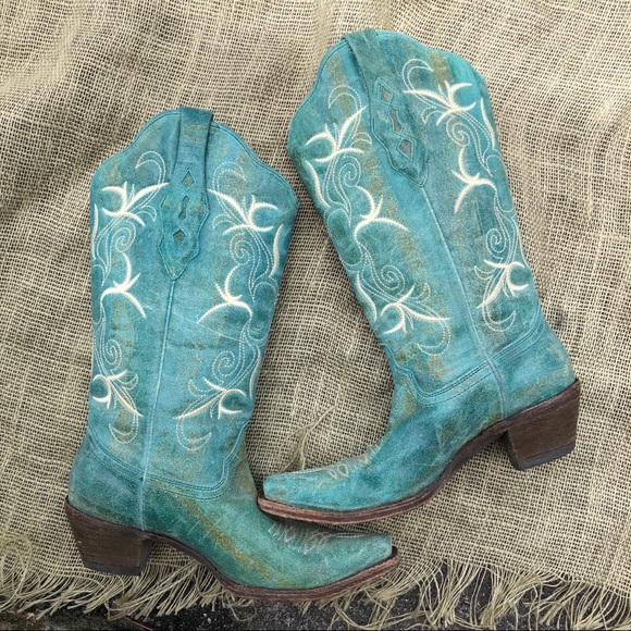 Corral | Western Turquoise Pointed Toe Boots - Picture 2 of 7